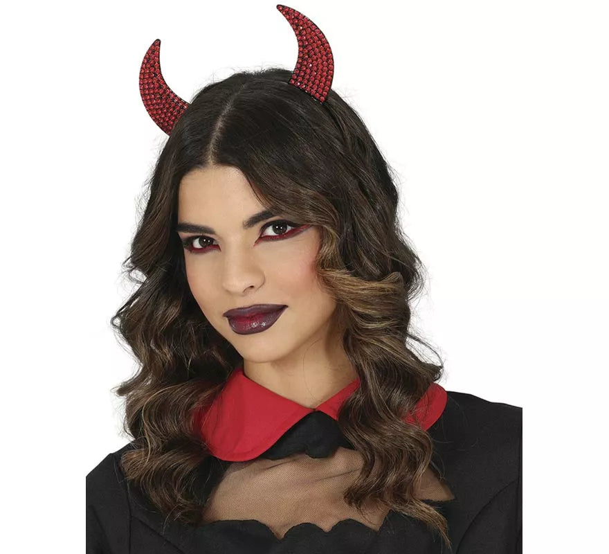 Diadema Cuerno con Brillantes rojos Metálica