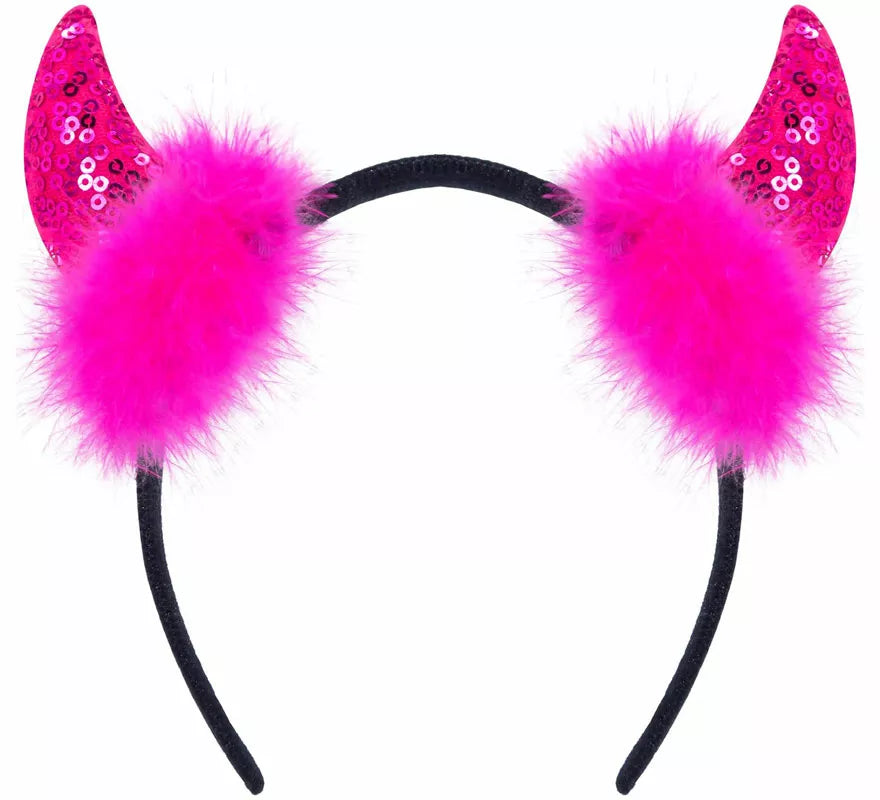 Diadema Cuernos Diablesa con Lentejuelas en varios colores