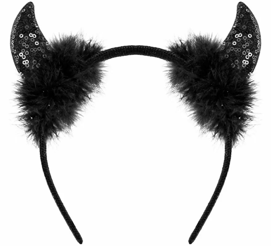Diadema Cuernos Diablesa con Lentejuelas en varios colores