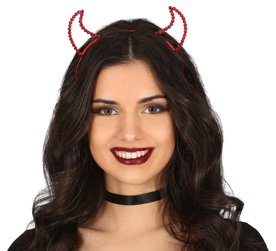 Diadema Cuernos Roja de Demonio con Piedras Preciosas