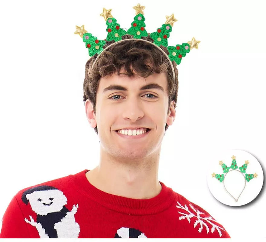 Diadema de Árboles Navideños con estrellas