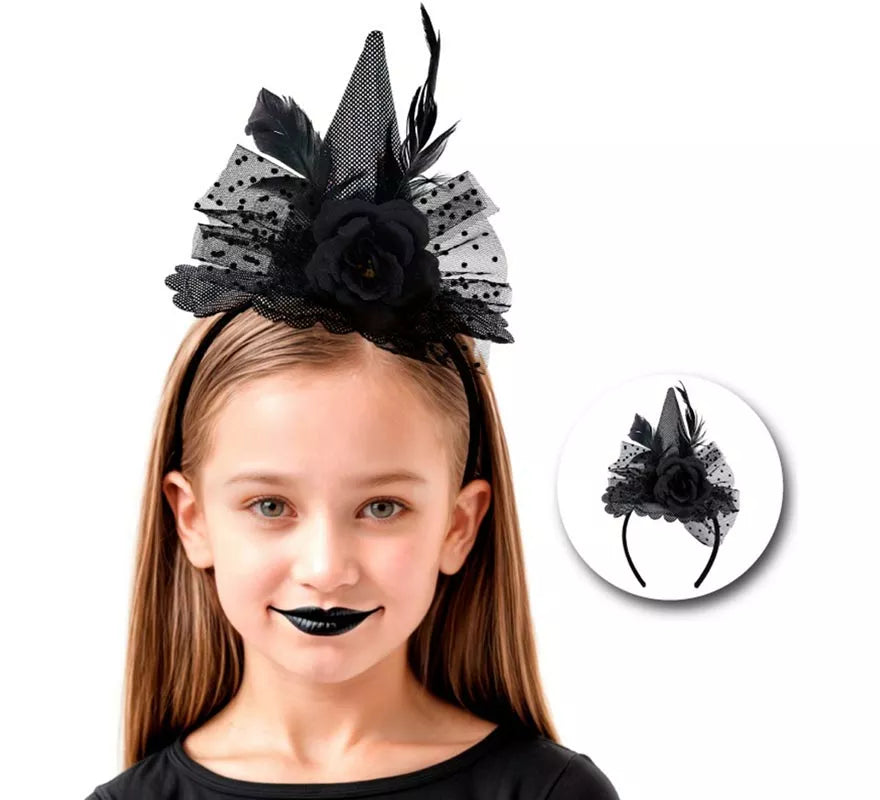 Diadema de Bruja con Rosa negra Infantil