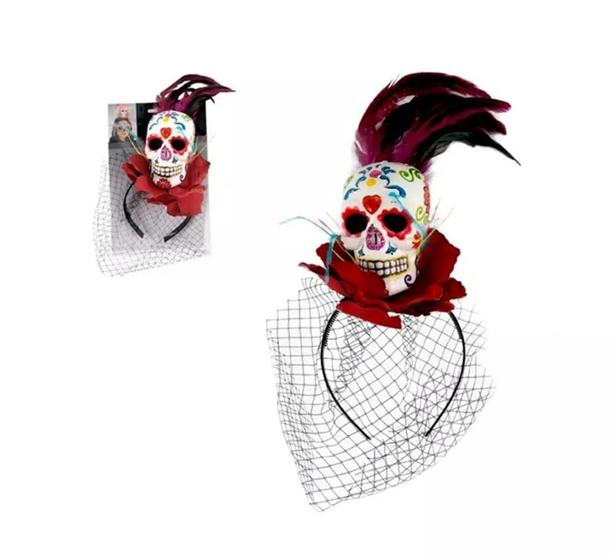 Translation missing: en.Diadema de Calavera Día de los Muertos con velo
