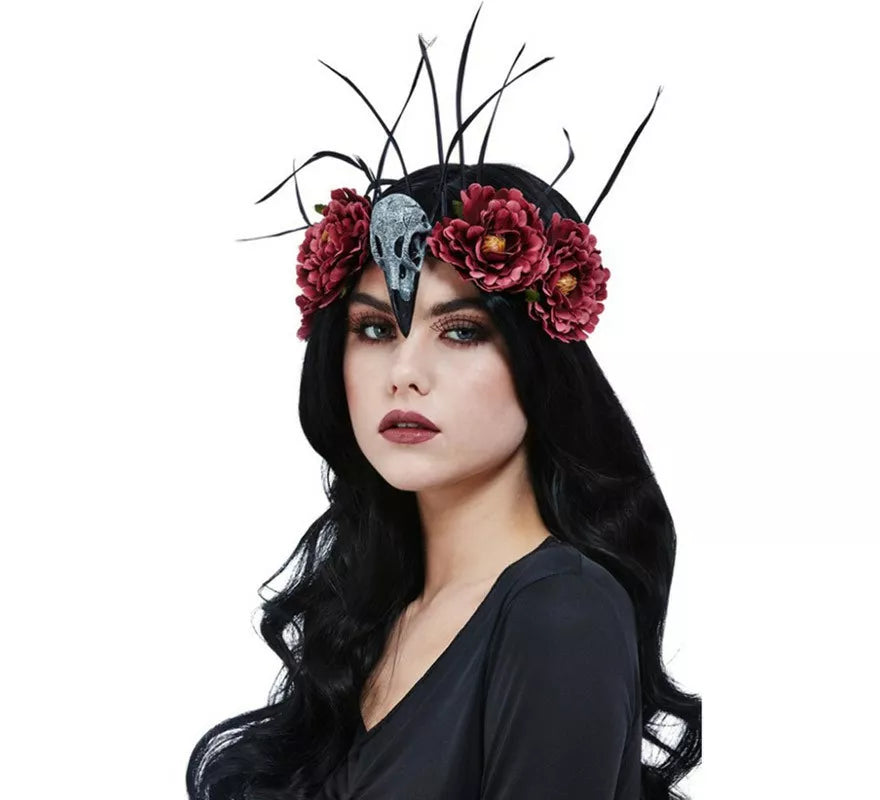Translation missing: en.Diadema de Calavera y Pluma de pájaro con flores