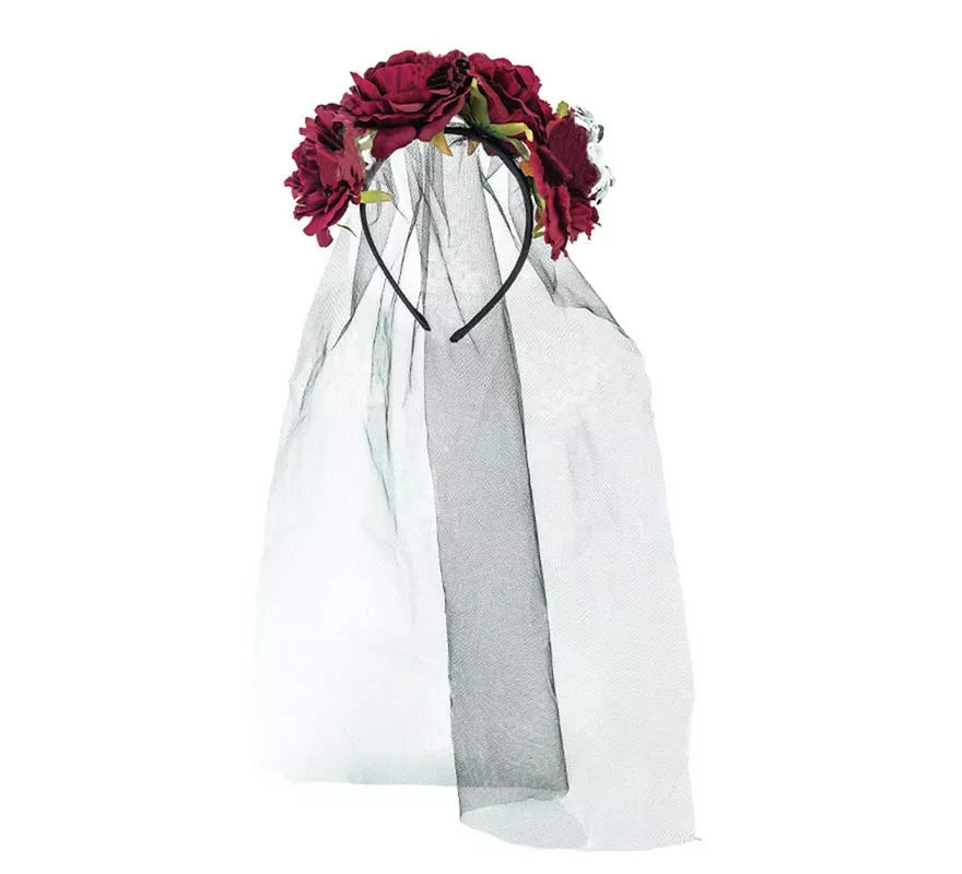 Translation missing: en.Diadema de Catrina con Flores rosas con velo