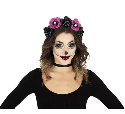Diadema de Catrina Flores negras y púrpura