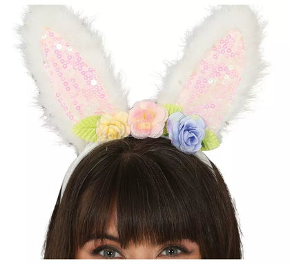 Diadema de Conejita con de Lentejuelas y Rosas
