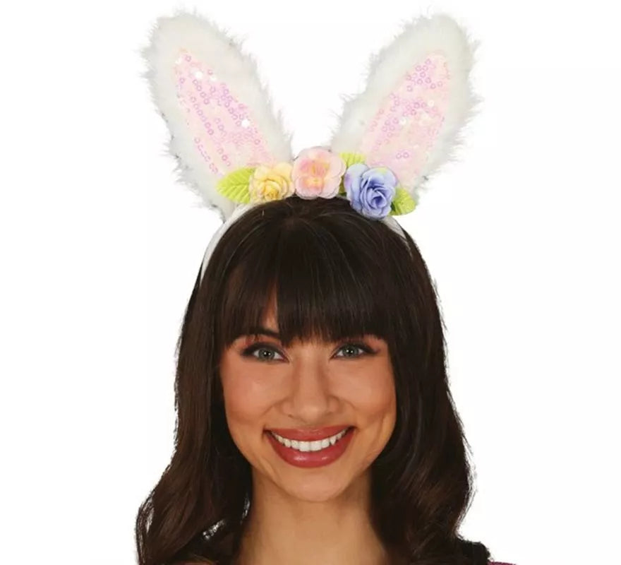 Diadema de Conejita con de Lentejuelas y Rosas