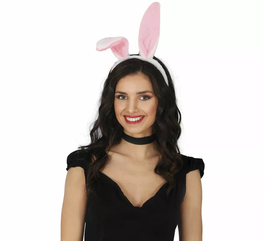 Diadema de Conejita rosa y blanco adulto