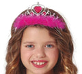 Diadema de Corazón rojo y plateada Pluma fucsia infantil