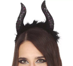 Glitter Black Horns Headband