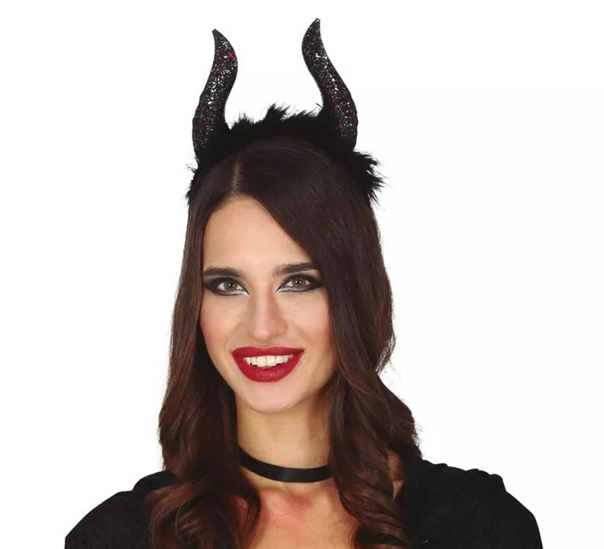 Diadema de Cuernos Negros Glitter