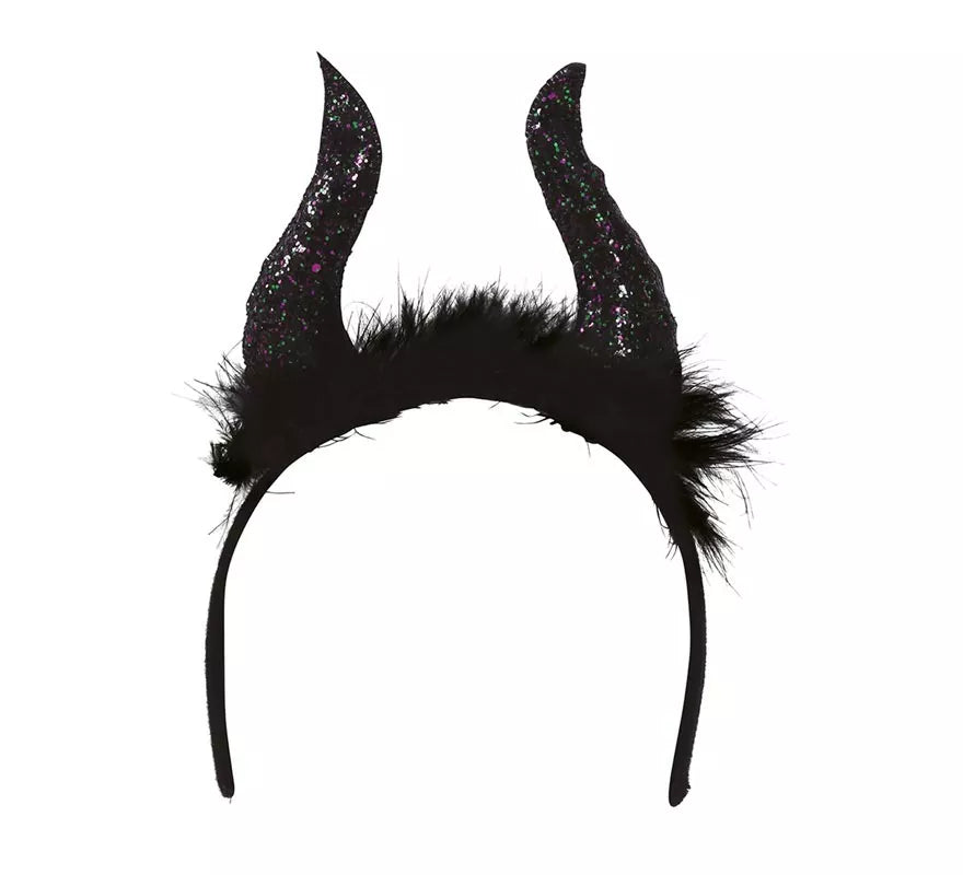 Diadema de Cuernos Negros Glitter