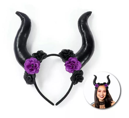 Diadema de Cuernos negros y flores