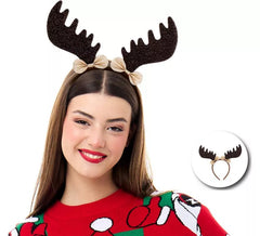 Dark Reindeer Antlers Headband with Bow