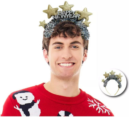 Diadema de Feliz Año Nuevo con estrellas doradas
