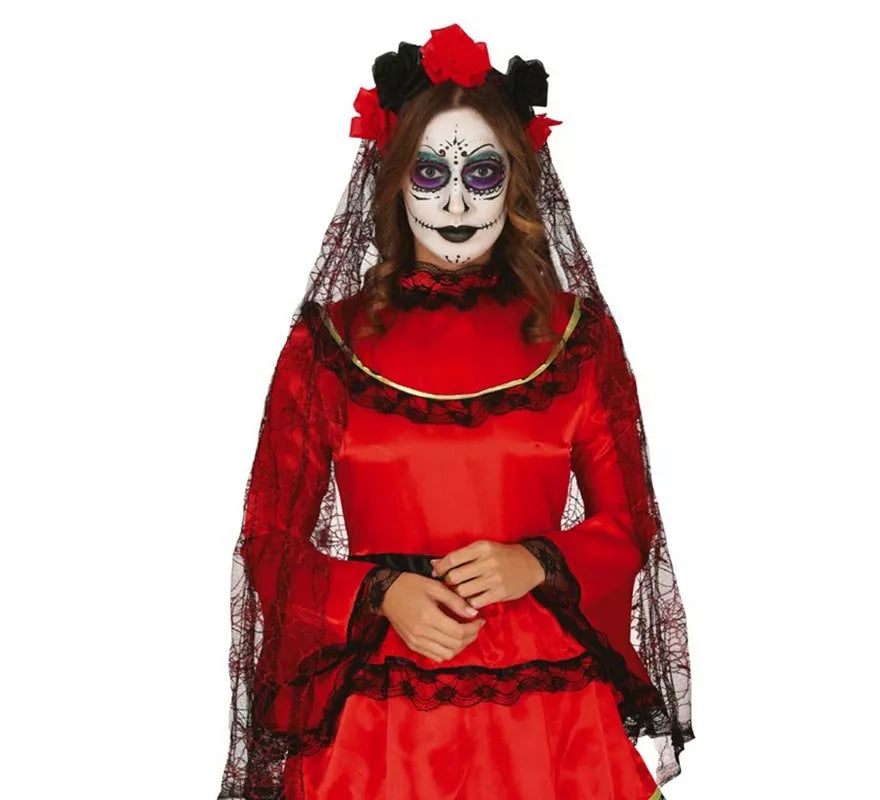 Translation missing: en.Diadema de Flores Negras y Rojas con Velo