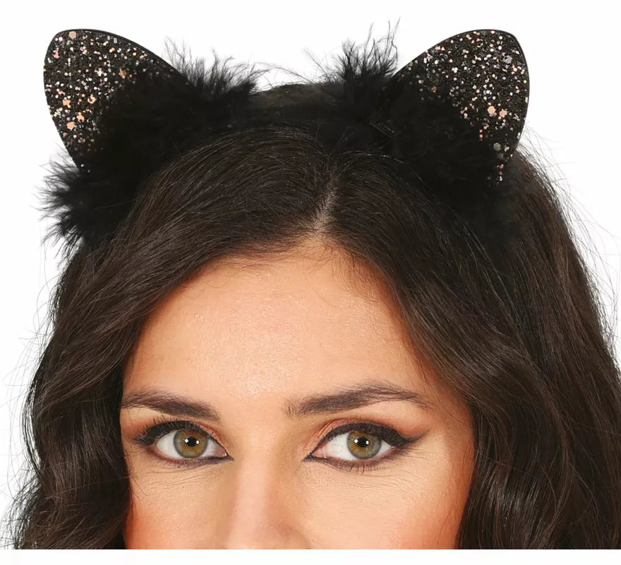 Translation missing: en.Diadema de Gatita con plumas negras adulto