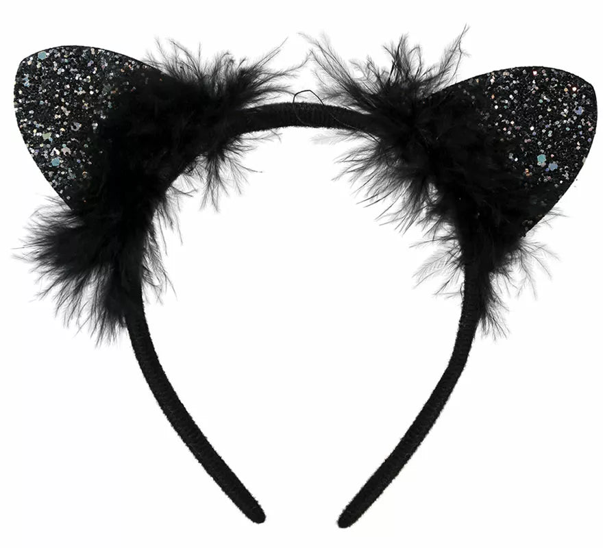 Diadema de Gatita con plumas negras adulto