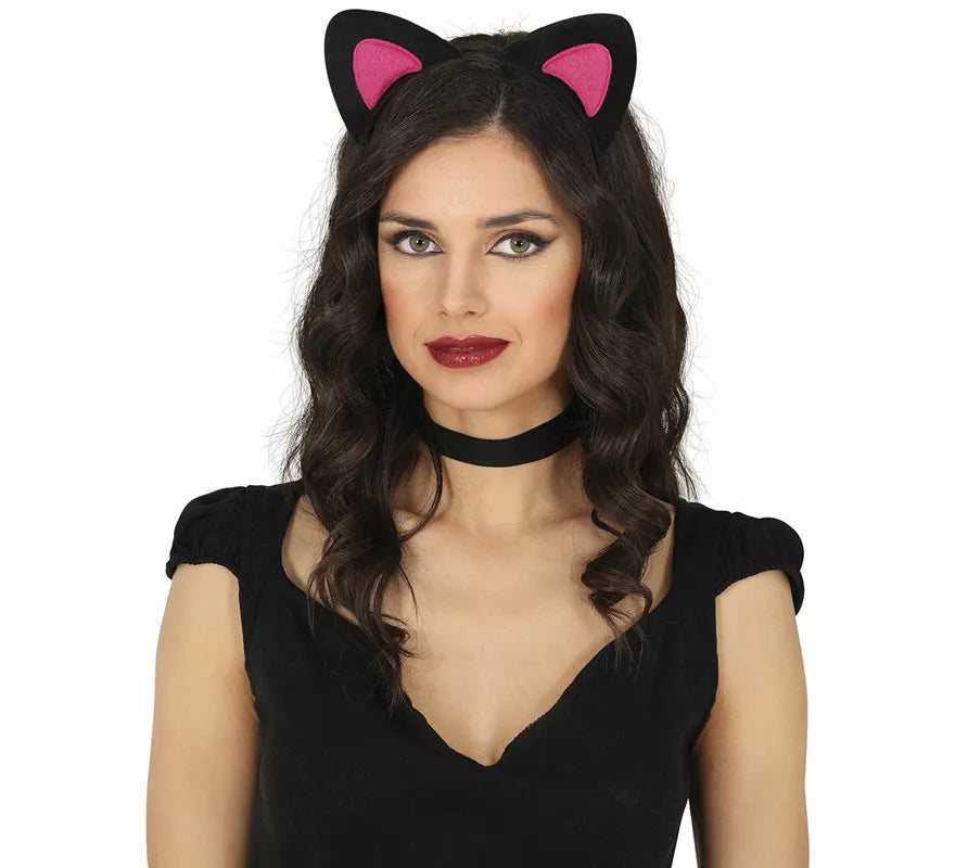 Translation missing: en.Diadema de Gatita rosa y negro adulto