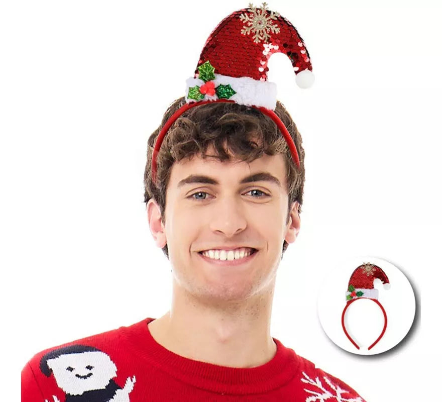 Translation missing: en.Diadema de Gorro Navideño con lentejuelas rojas