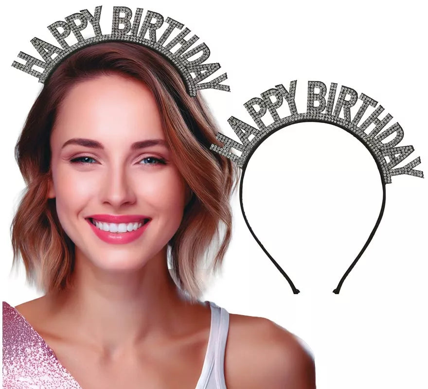 Translation missing: en.Diadema de 'Happy Birthday' plateada