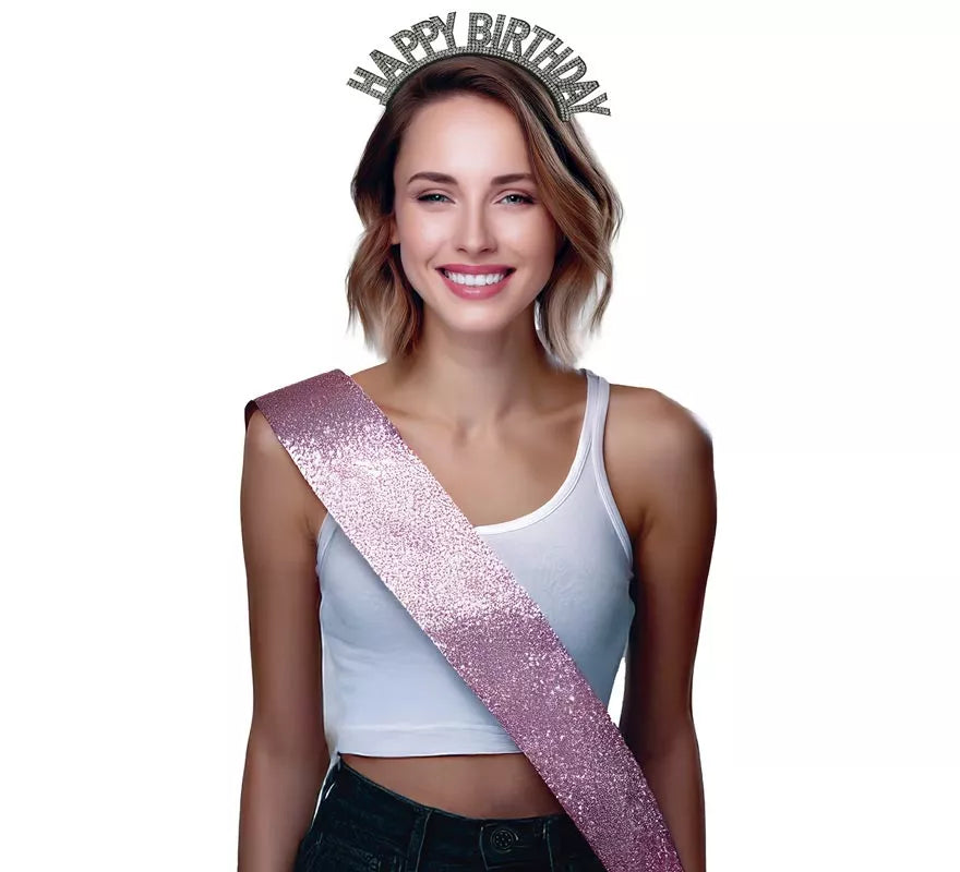 Translation missing: en.Diadema de 'Happy Birthday' plateada