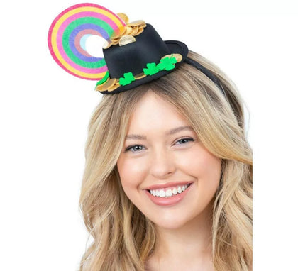 Diadema de Mini Gorro Arcoíris con olla de oro adulto