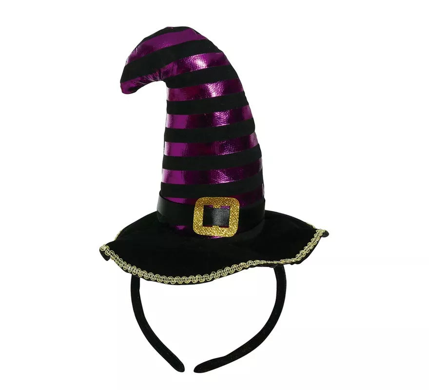 Diadema de Mini Sombrero de Bruja Negro/Lila