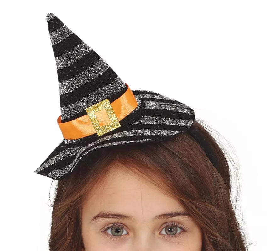 Diadema de Mini Sombrero de Bruja Plata/Negro