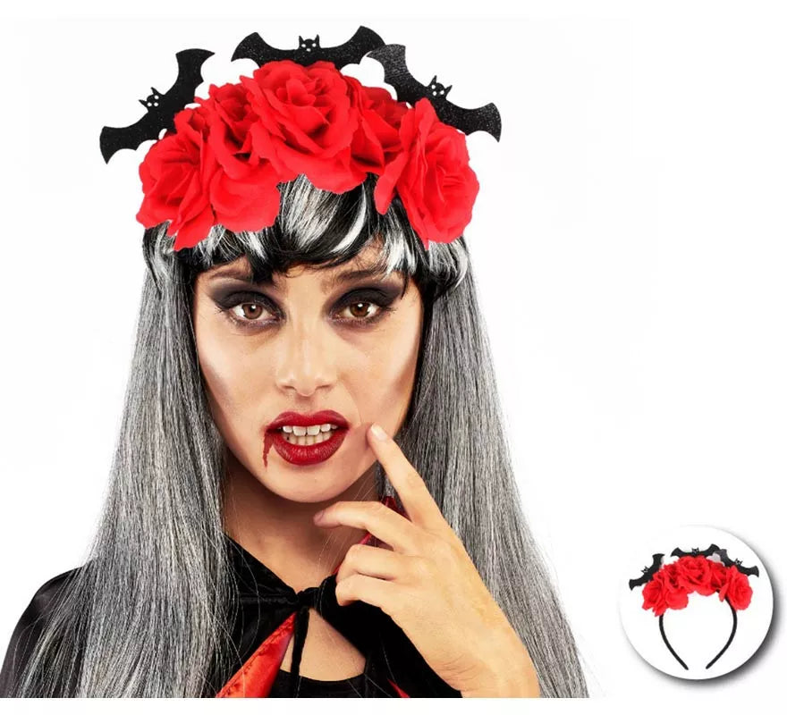 Translation missing: en.Diadema de Murciélagos con rosas rojas