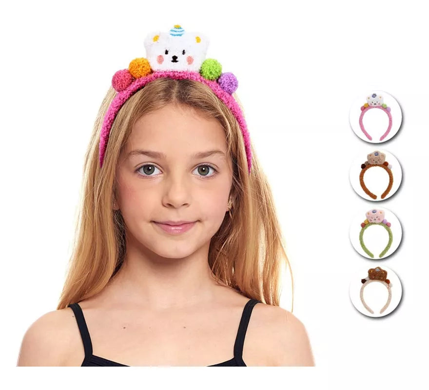 Translation missing: en.Diadema de Osito Pompón de peluche en colores surtidos infantil