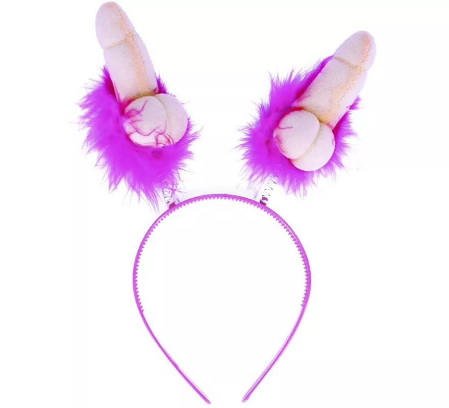 Diadema de Pene y Plumas morada de 14 cm