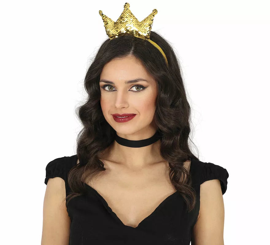 Diadema de Princesa con lentejuelas doradas adulto