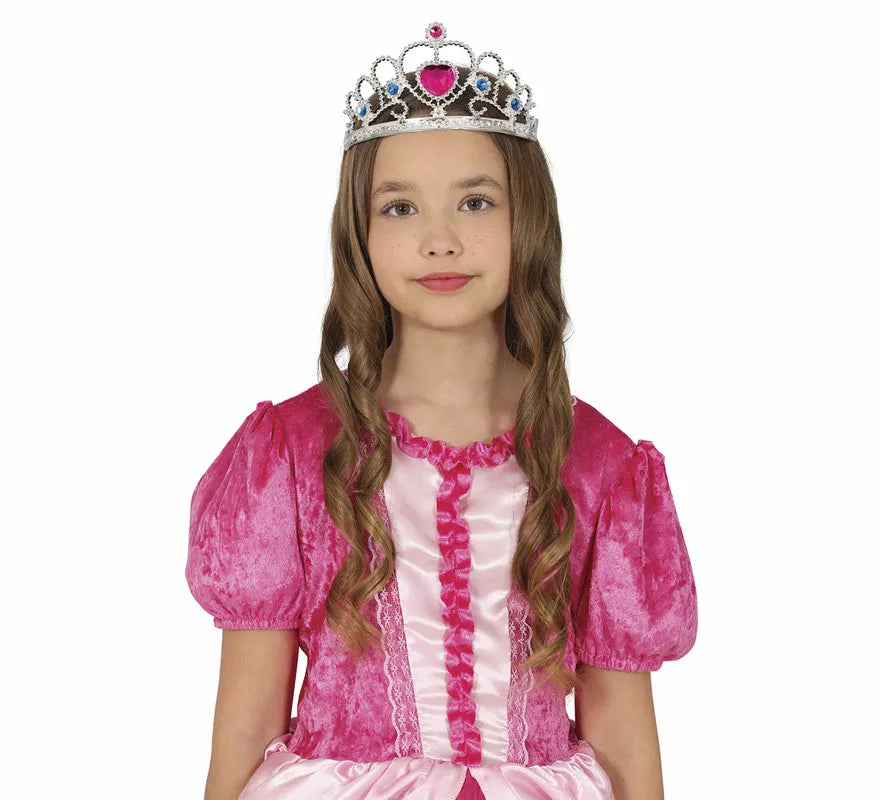 Translation missing: en.Diadema de Princesa plateada con corazón rosa