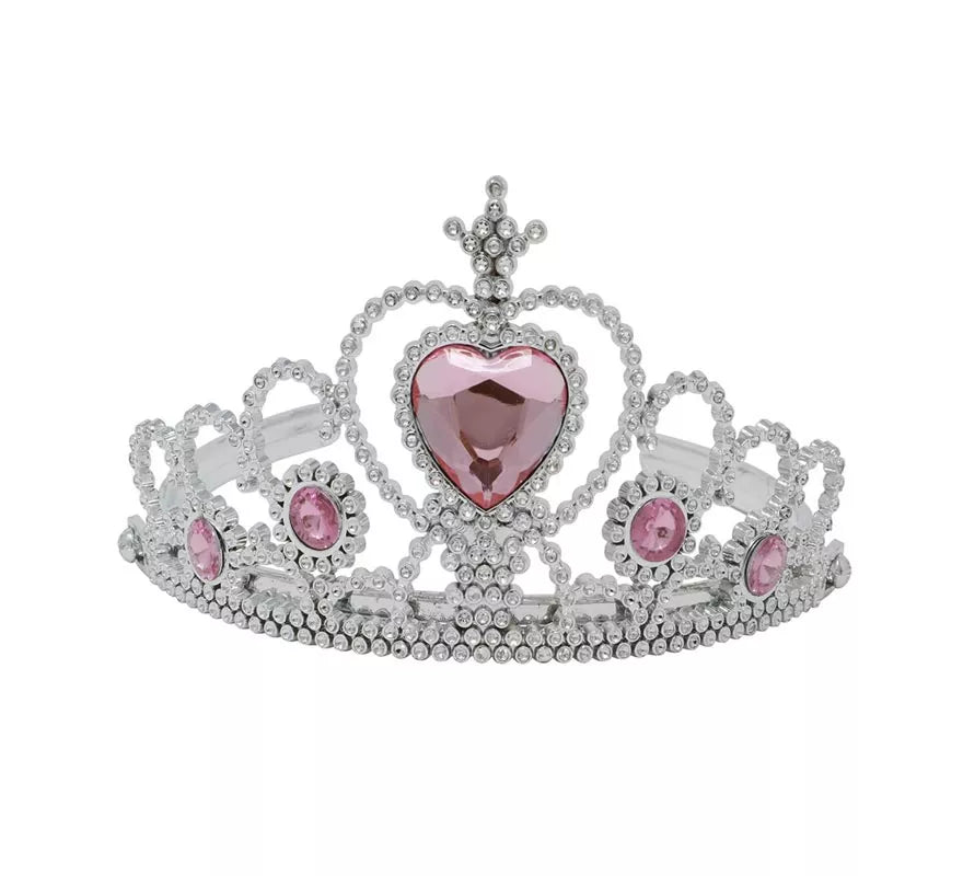 Diadema de Princesa Plateada con corazones