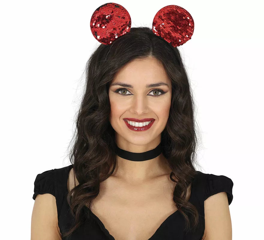 Diadema de Ratón con lentejuelas rojas adulto