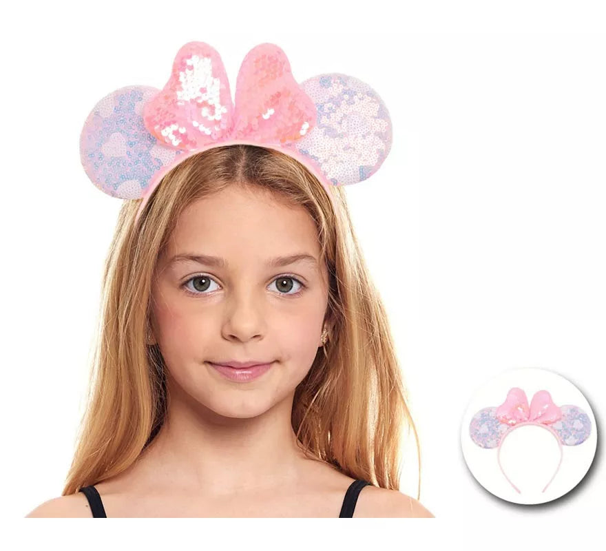 Translation missing: en.Diadema de Ratoncita Corazones rosa con lentejuelas