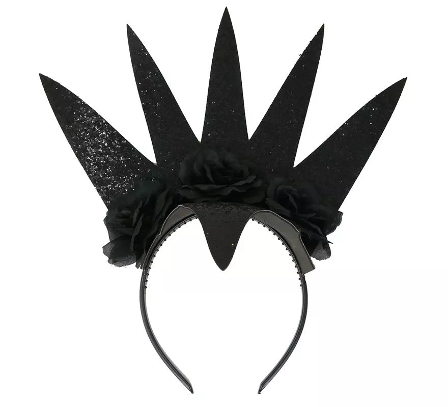 Diadema de Reina con Flores Negras