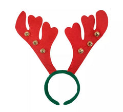 Red and green reindeer headband with gold balls
