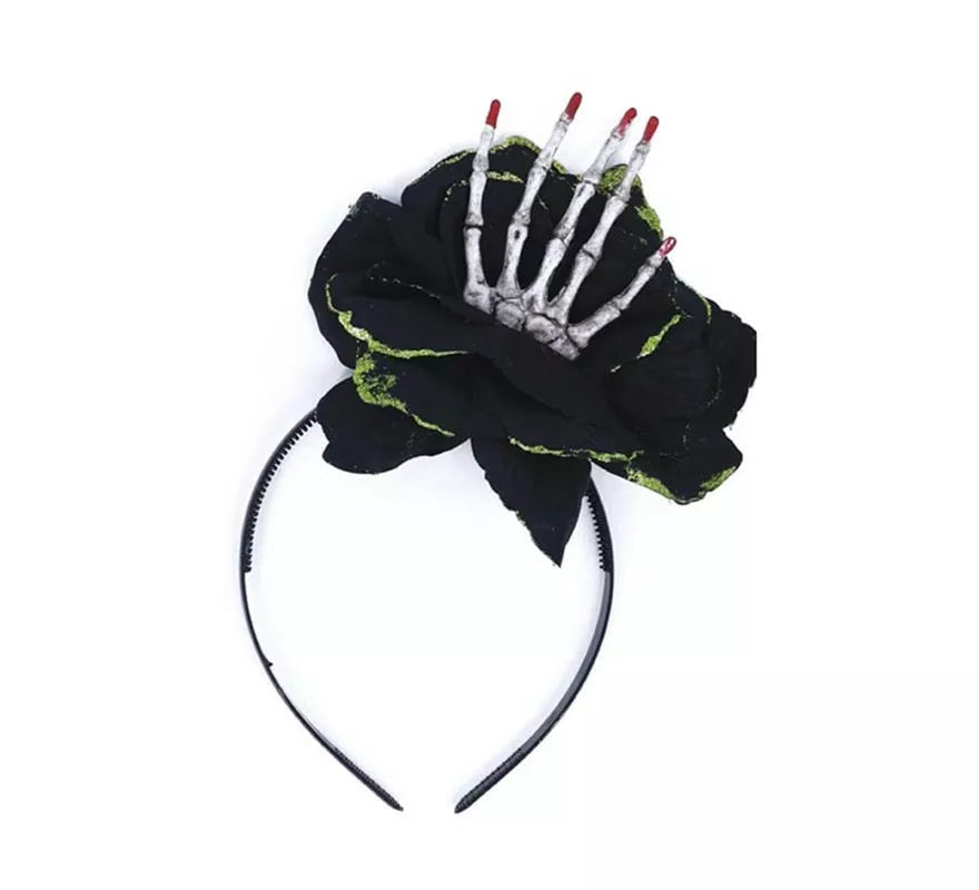 Translation missing: en.Diadema de Rosa negra con mano de esqueleto