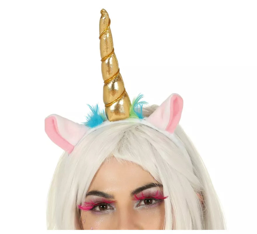 Diadema de Unicornio con Cuerno y Orejas Dorada
