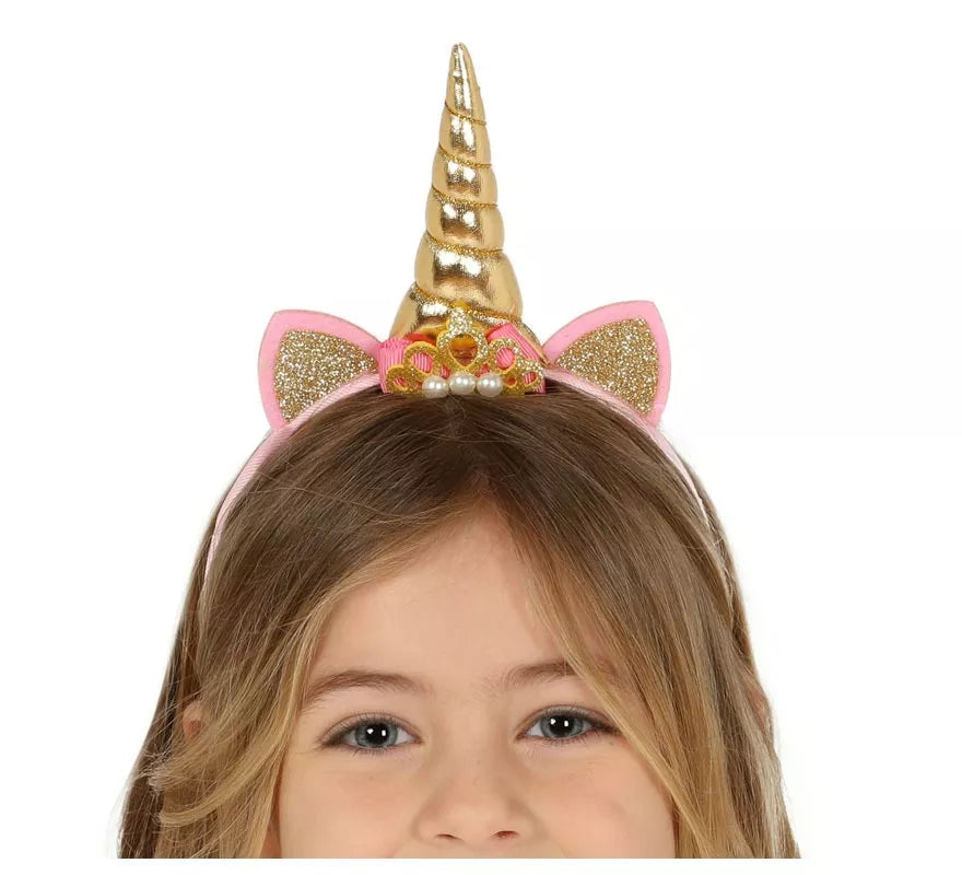 Diadema de Unicornio con Cuerno y Orejas Dorada