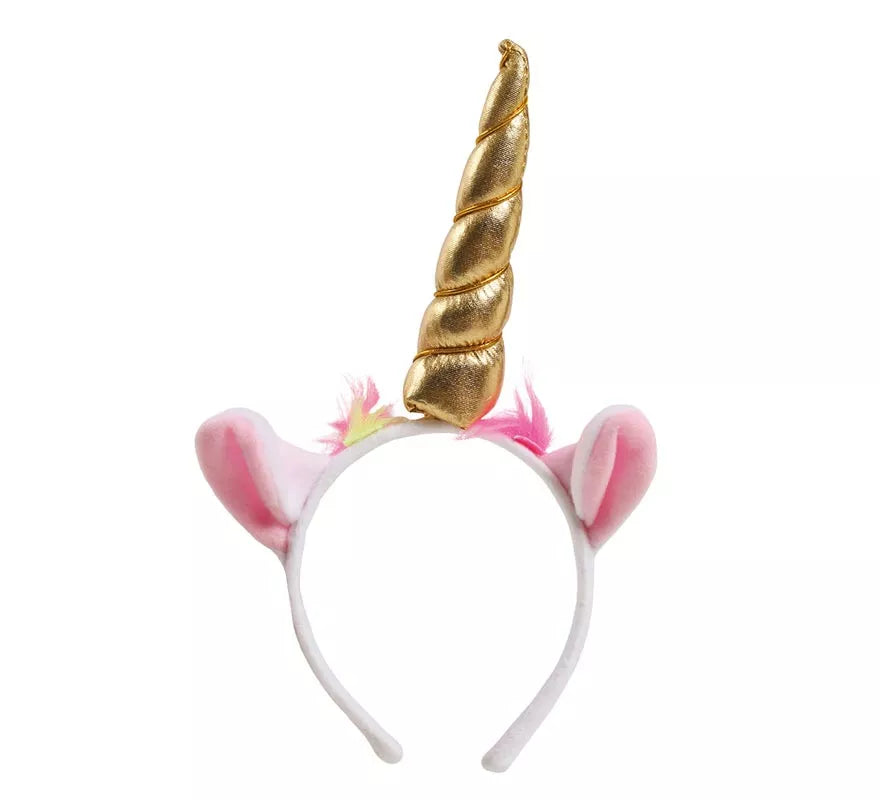 Diadema de Unicornio con Cuerno y Orejas Dorada