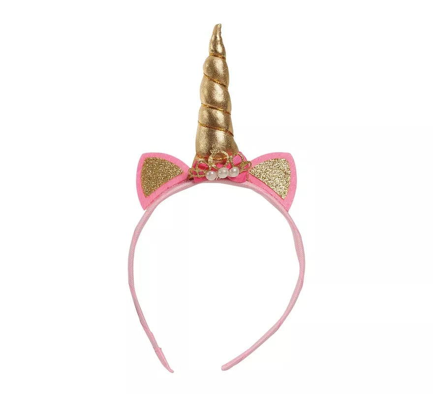 Diadema de Unicornio con Cuerno y Orejas Dorada