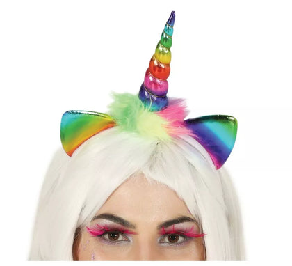 Diadema de Unicornio con Cuerno y Orejas Multicolor