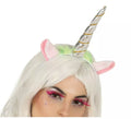 Diadema de Unicornio con Cuerno y Orejas Plateada
