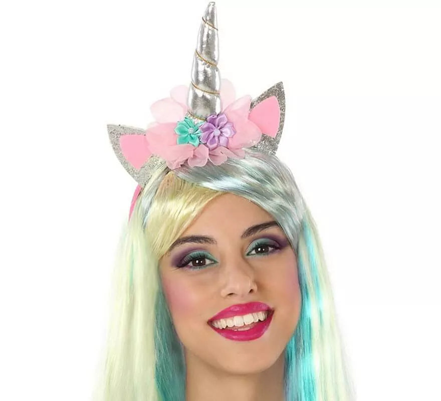 Translation missing: en.Diadema de Unicornio con Flores y Orejas Rosas