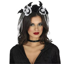 Black and white Veil and Flowers headband