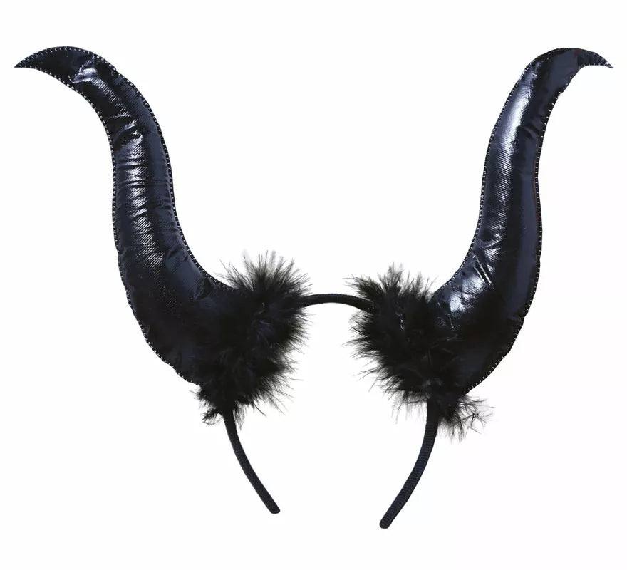 Diadema Demonio Negra con Cuernos Altos